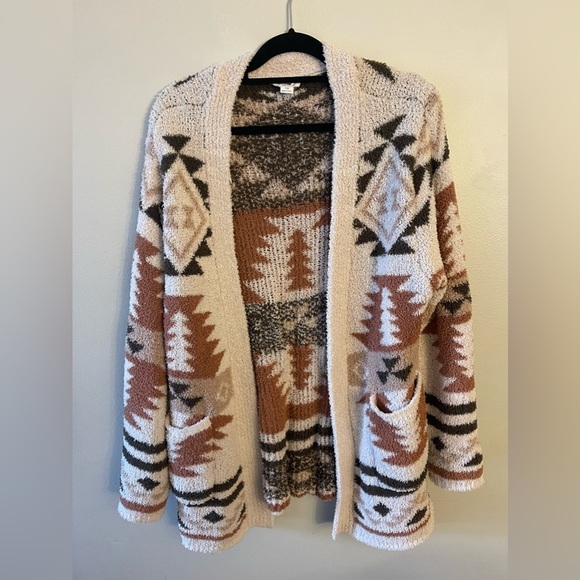 Chicsoul Sweaters - ChicSoul Aztec Print 1X open front cardigan sweater